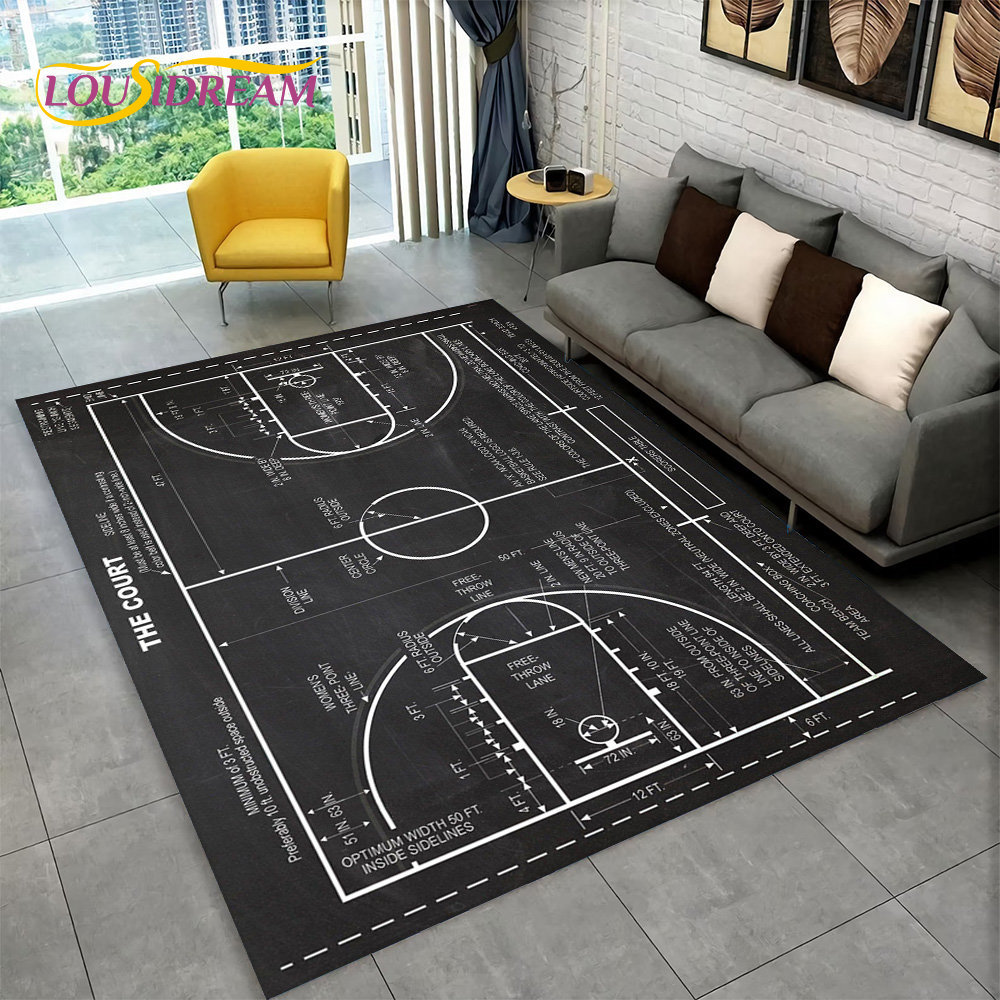 3D Basketball Cour Cartoon Are - đánh giá và giá Retro Gaming Rug
